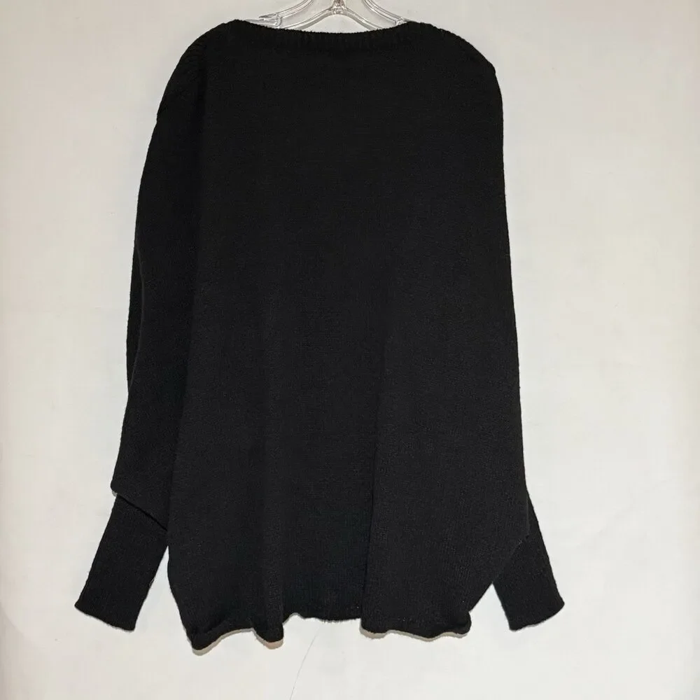 Elegant Long Sleeve Cardigan Black with Collar and Batwing Style for Women Small